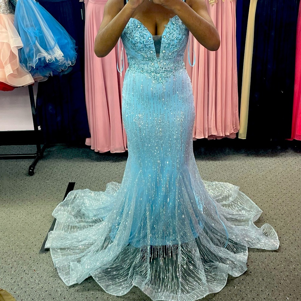 Prom Dress Light Blue With Train and Corset Back
